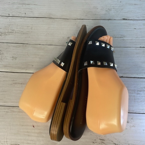 Sincerely Jules Black Silver Studded Slip On Slide Sandals - Picture 5 of 11